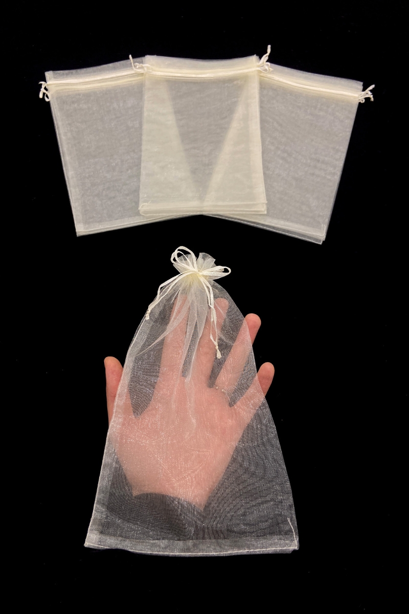 Krem Şeffaf Tül Kese, 20 Adet Ölçü 15x25cm, Hediye Gelin Düğün Bohça Çeyiz Havlu Yasin Yazma