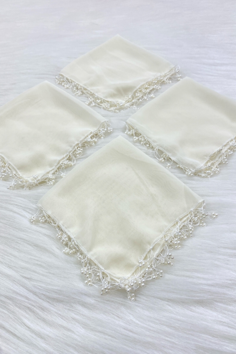 Krem Şifon Gelin Damat Mendili, Düğün Halay Nedime Bride Parti Kına Nişan Sünnet Hediye, 1 Adet