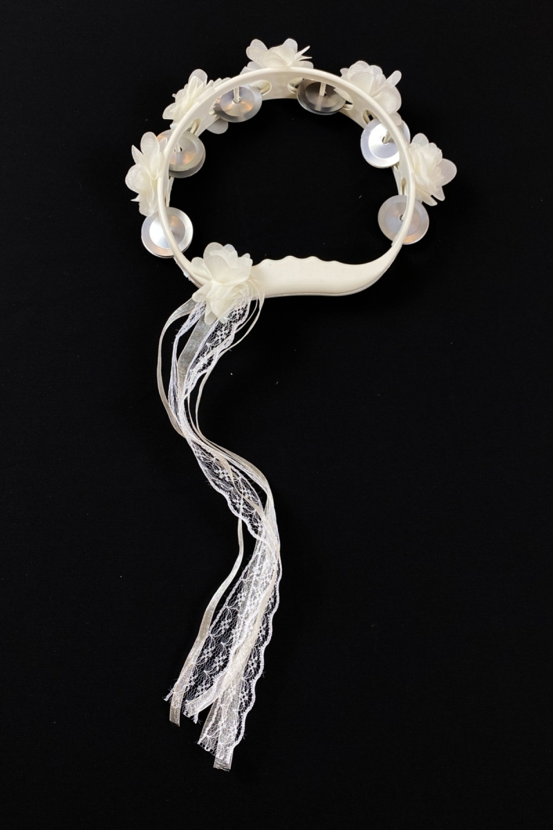 Krem Süslü Gelin Nedime Kına Gecesi Tefi, Üç Boyut Lazer Çiçek ve Kurdele Detaylı Tef 1 Adet