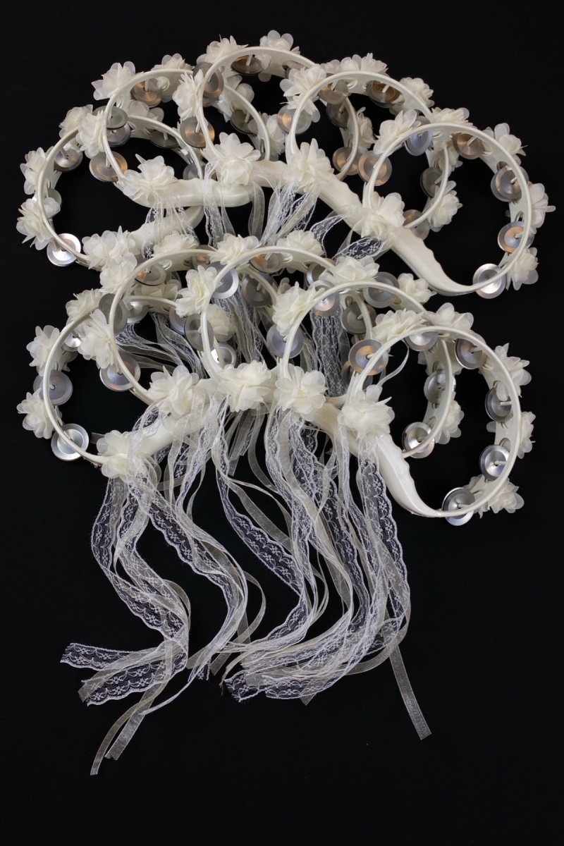 Krem Süslü Gelin Nedime Kına Gecesi Tefi, Üç Boyut Lazer Çiçek ve Kurdele Detaylı Tef 10 Adet