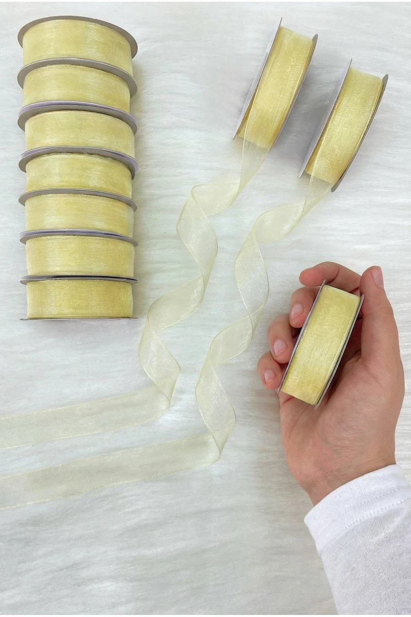 Krem Tül Kurdele, 2 cm 22 mt Organze, Hediye, Paketleme, Süsleme, Nikah, Gelin, Bohça, Nişan, Çeyiz