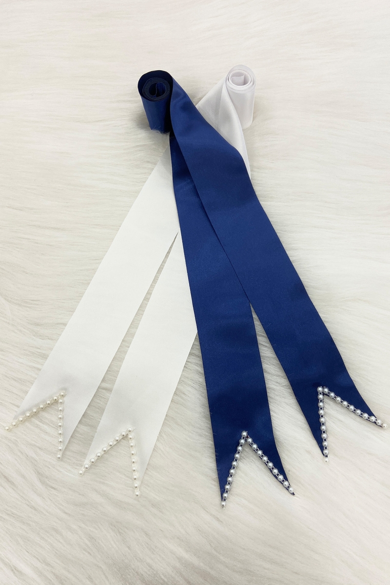 Lacivert Beyaz İncili Gelin Damat Takı Kurdele; Düğün Söz Nişan Nikah Sünnet Kına Gecesi Takı Kemeri