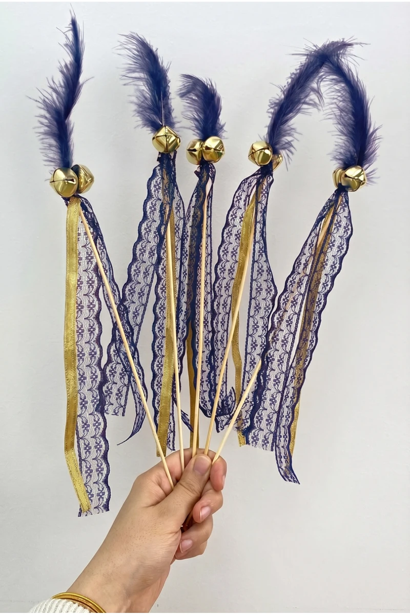 Lacivert Çubuk Nedime Zili Tüylü, Düğün, Kına Gecesi; Sünnet, Bride, Tüy Kurdele Süslemeli 10 Adet