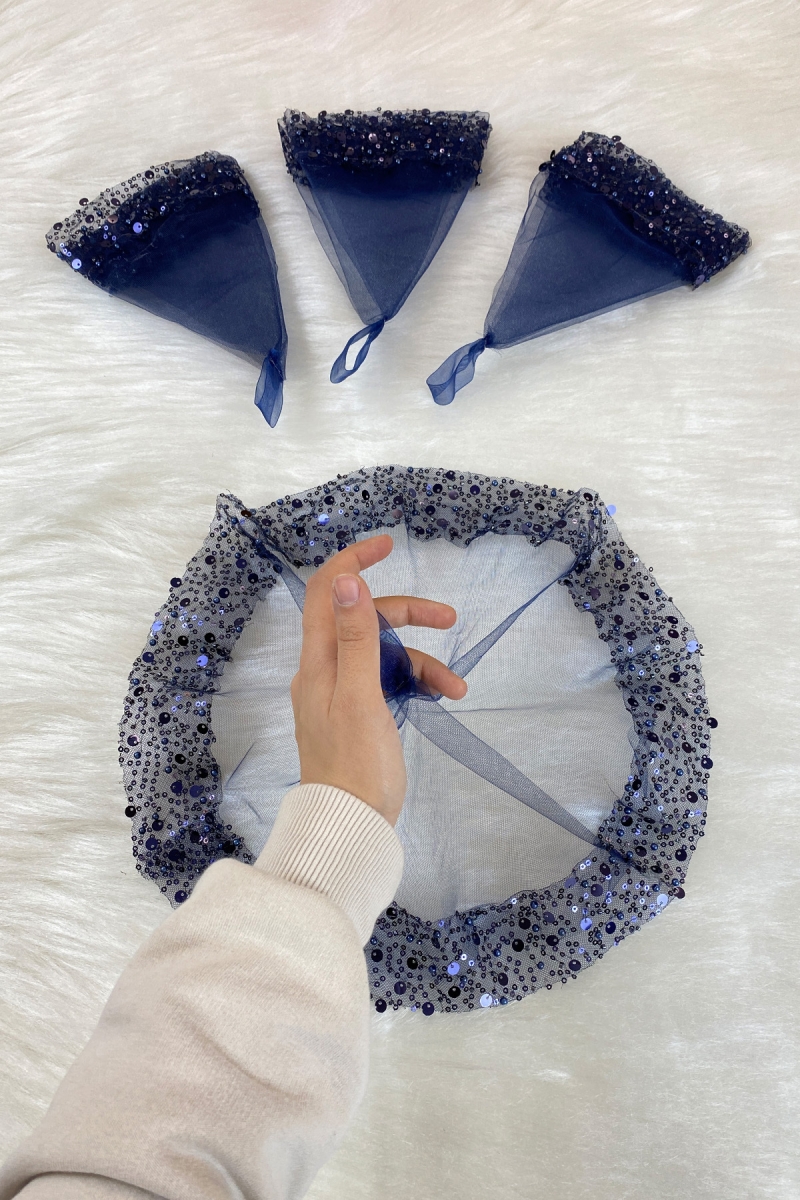 Lacivert Gelin Damat Halay Mendili Geniş Pullu Ve Incili, Düğün Kına Söz Nişan Sünnet Bride Arnavut