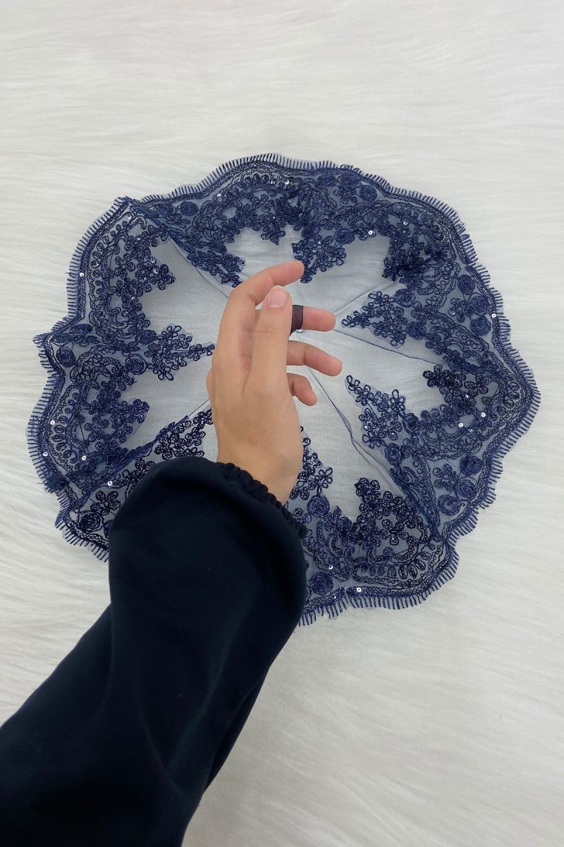 Lacivert Gelin Damat Halay Mendili,  Işıl Işıl Güpürlü, Düğün Kına Gecesi Nedime Söz Nişan Bride