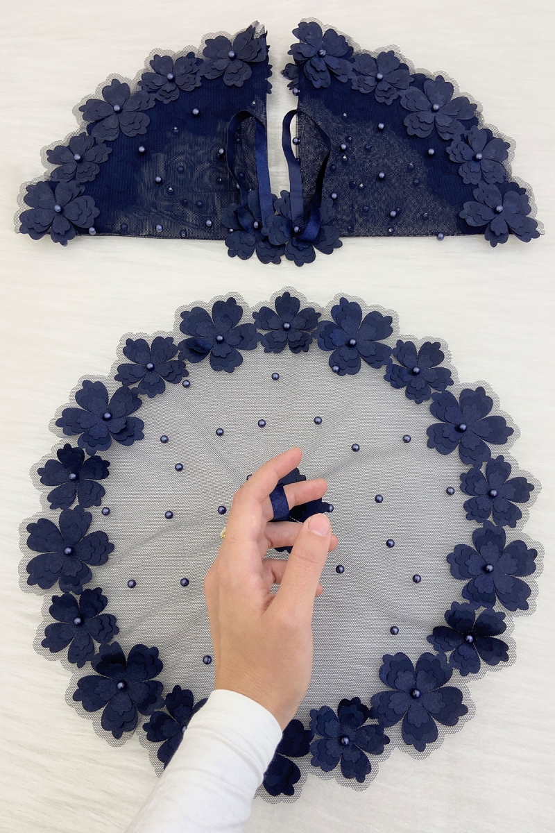 Lacivert Gelin Damat Mendili, İnci Detaylı Düğün Halay Nedime Söz Nişan Kına Sünnet Bride Mendil