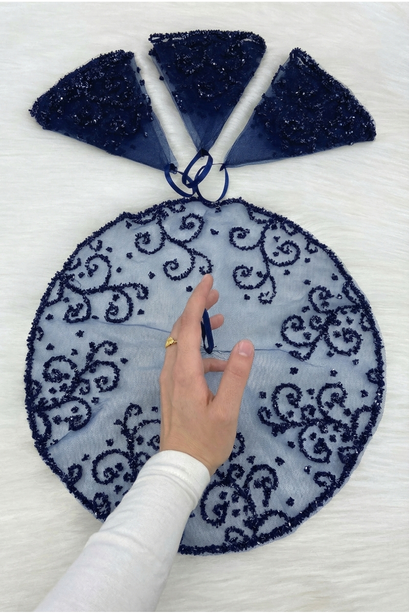 Lacivert Gelin Damat Mendili, Kristal Cam Boncuk, Kına Halay Düğün Nedime Sünnet Söz Bride, 1 Adet