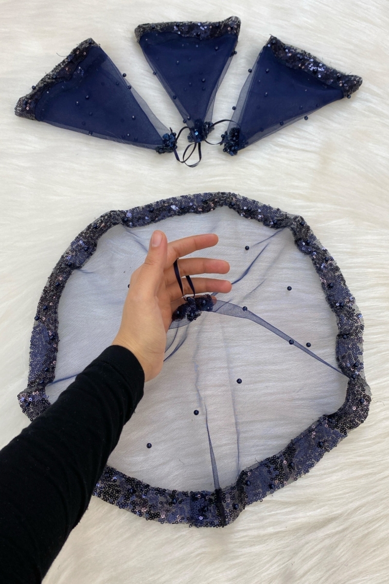 Lacivert Gelin Damat Mendili, Pul Payet ve İncili, Düğün Halay Nedime Söz Nişan Kına Sünnet Mendil