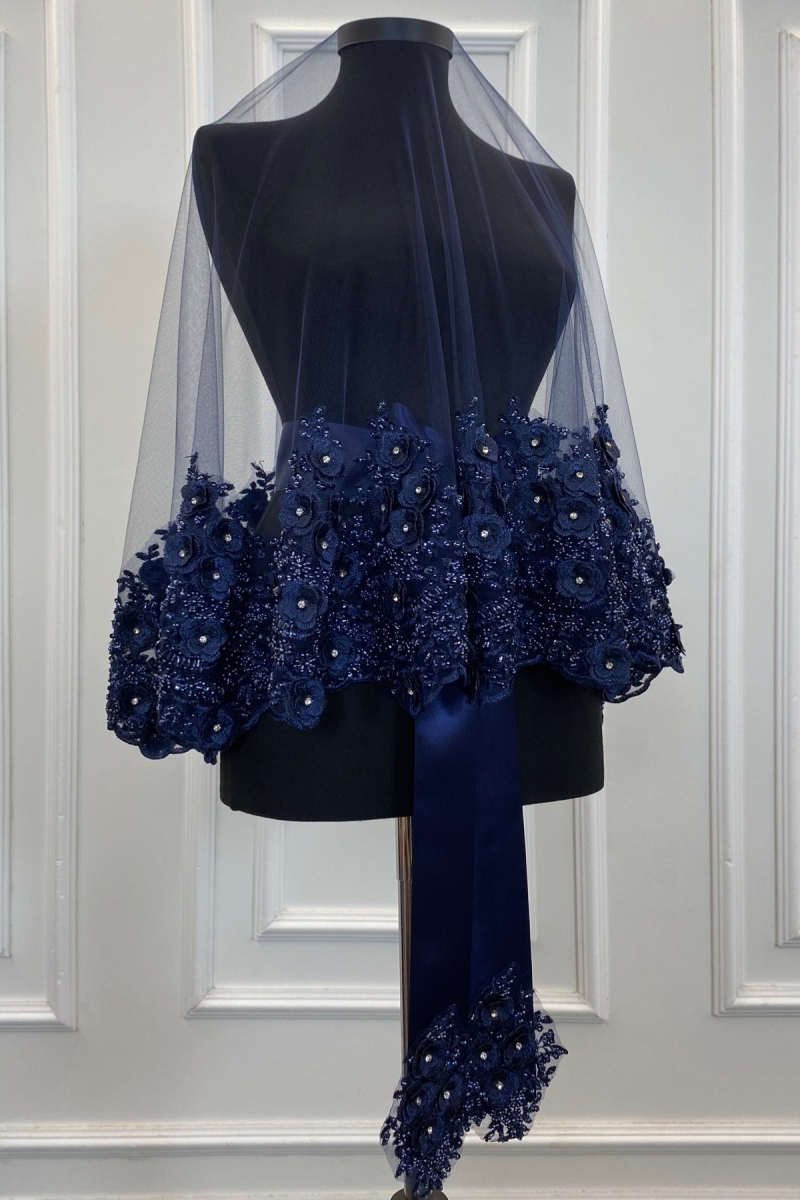 Lacivert Gelin Duvak Seti, Kına Duvağı, Vip Model