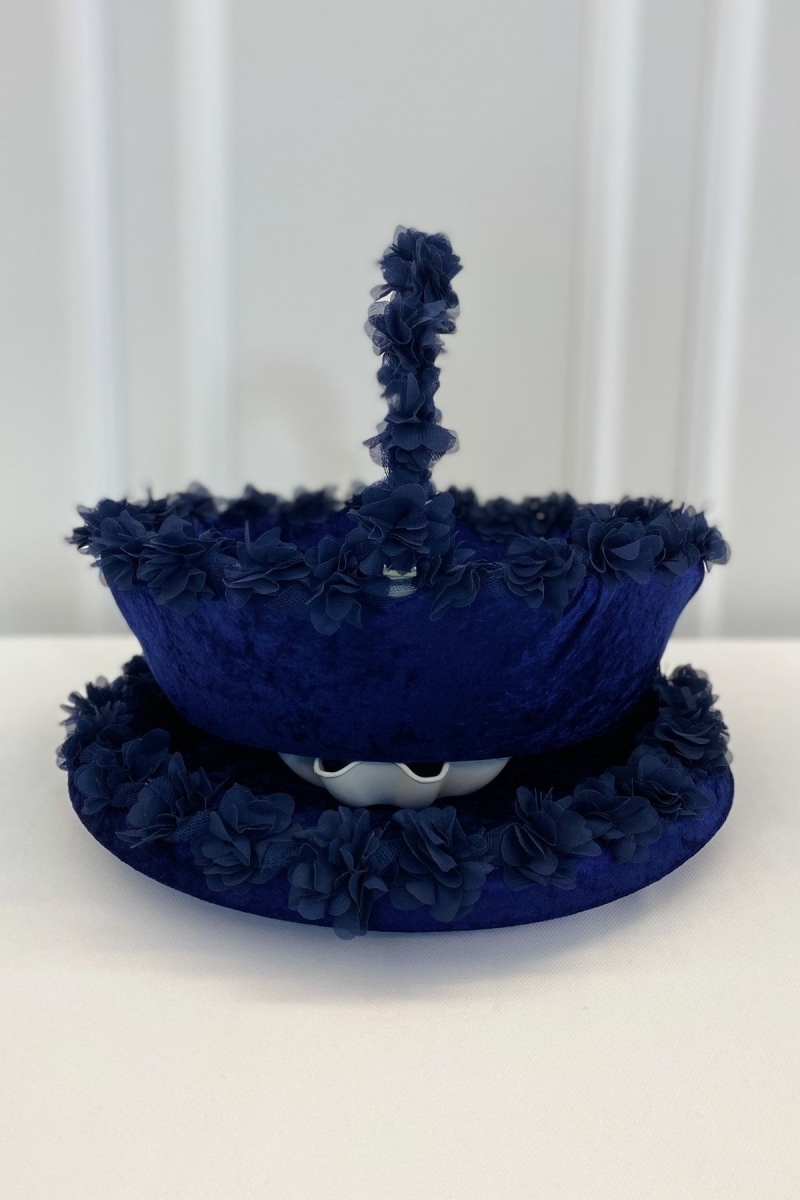 Lacivert Gelin Kına Gecesi Tepsi Ve Sepeti, Düğün, Sünnet, Nişan, Kadife Üç Boyutlu Lazer Çiçekli