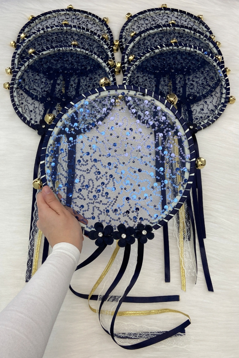 Lacivert Gelin Nedime Tef, Çiçek Pul Payet Ve Parlak Taşlı Düğün Kına Bride Sünnet Parti Defi 1 Adet