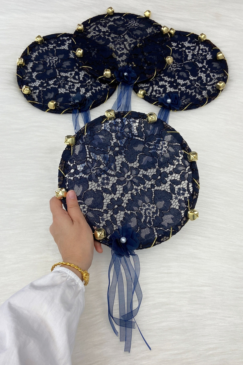 Lacivert Gelin Nedime Tefi Dantel, 3D Çiçek Süslemeli, Düğün Kına Gecesi Sünnet Bride To Be, 1 Adet