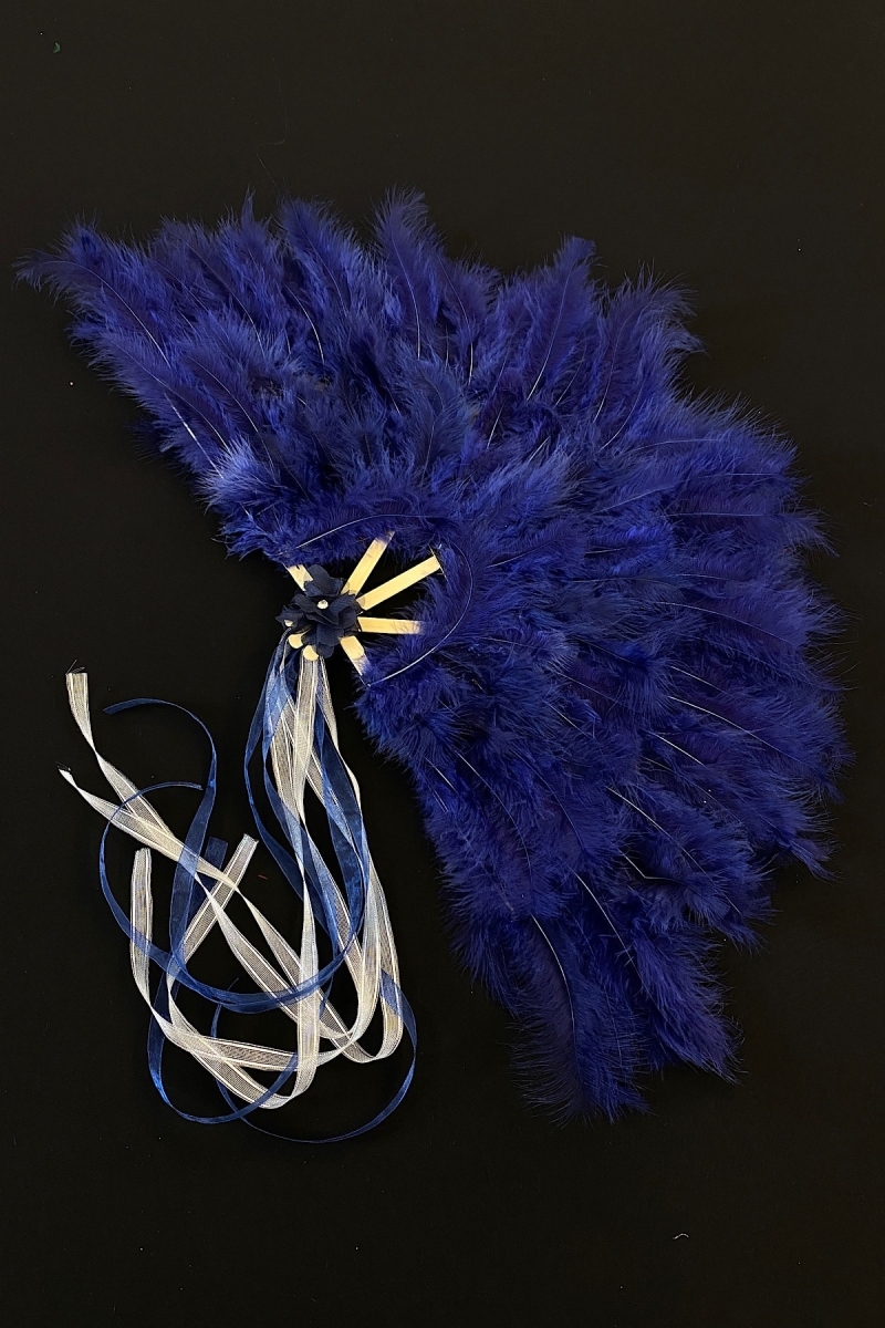 Lacivert Gelin Yelpazesi, Ahşap Tüylü Kına Yelpazesi, Nedime Sünnet Yelpaze, Büyük Boy Yelpaze 60*35