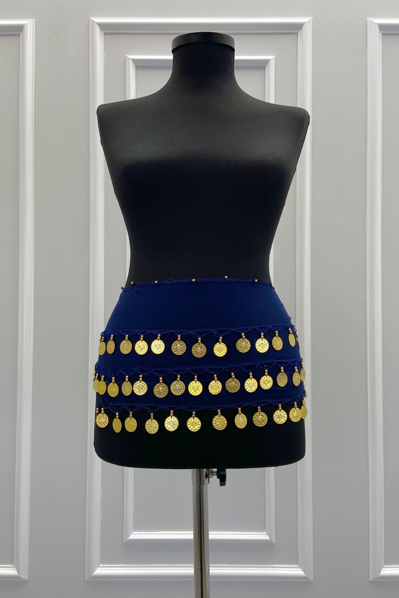 Lacivert Gold Şakira Oryantal Dansöz Dans Kemeri Pullu Zilli Kına Oyun Eğlence Düğün Shakira Kemer