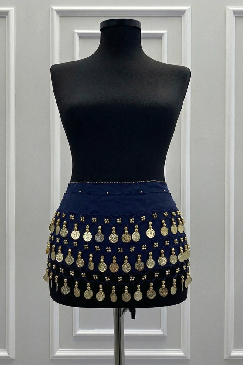 Lacivert Gold Şakira Oryantal Dansöz Dans Kemeri Pullu Zilli Kına Oyun Eğlence Nedime Düğün Shakira