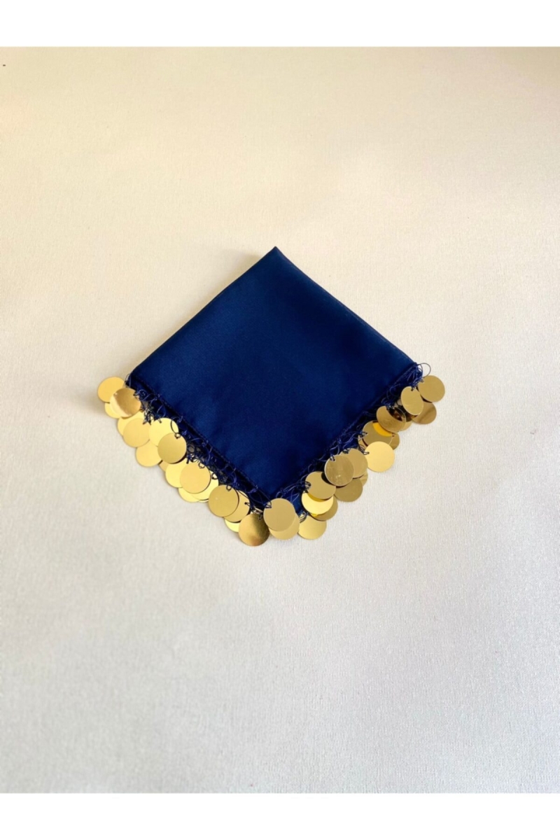 Lacivert Gold Şifon Gelin Nedime Halay Mendil 5 Adet Kına Gecesi Malzemesi