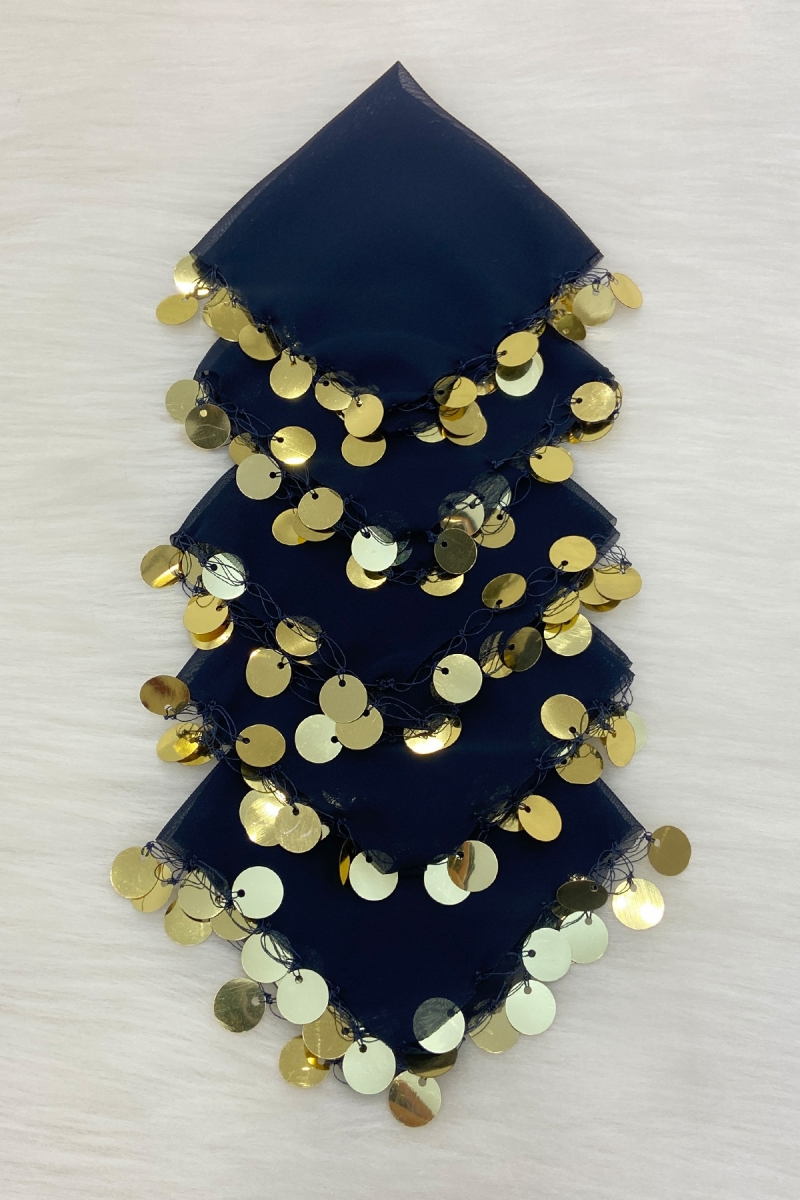 Lacivert Gold Şifon Halay Mendili 5 Adet, Gelin Damat Düğün Kına Sünnet Nişan Bride