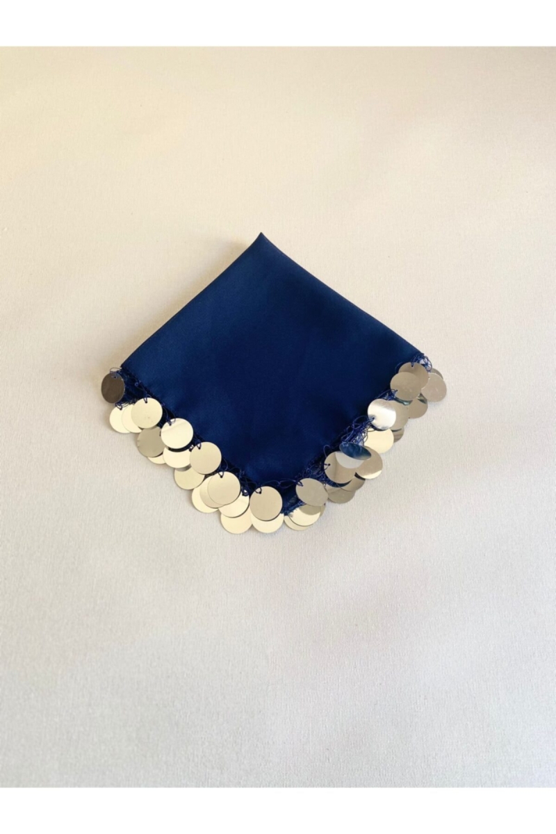 Lacivert Gümüş Şifon Gelin Nedime Halay Mendil 5 Adet Kına Gecesi Malzemesi