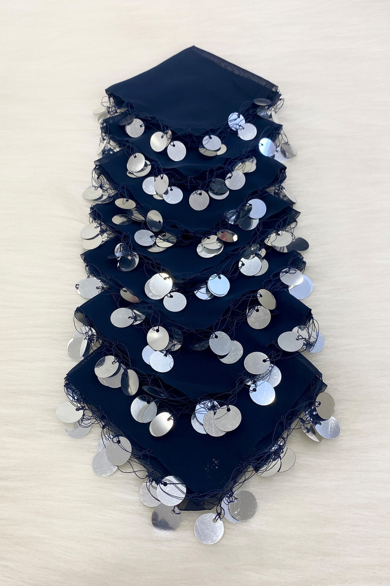 Lacivert Gümüş Şifon Halay Mendili 10 Adet, Gelin Damat Düğün Kına Sünnet Nişan Bride