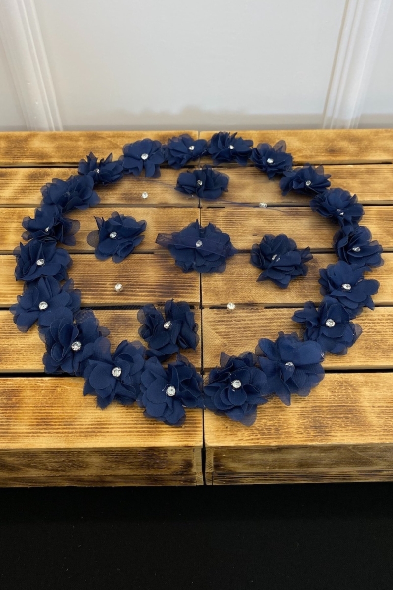 Lacivert Gelin Damat Mendili, Üç Boyutlu Lazer Çiçek Ve Parlak Taşlı, Düğün Kına Sünnet Nişan Halay