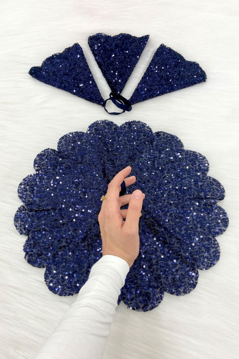 Lacivert Işıl Işıl Pullu Gelin Damat Mendili, Pul Payet Detaylı, Düğün Kına Sünnet Söz Nişan Bride