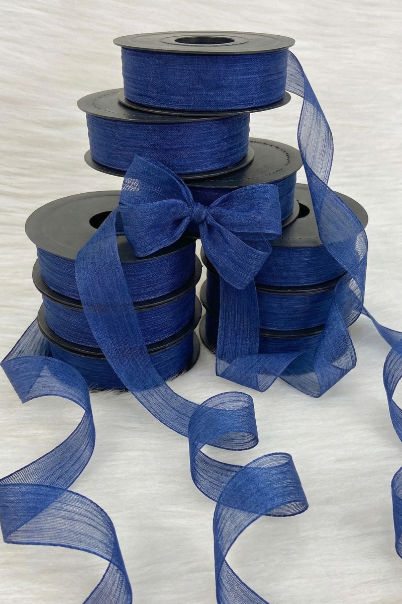 Lacivert Keten Nopeli Kurdele 2,5 Cm 20 Metre, Bohça Çeyiz Özel Gün Hediye Süsleme Kurdelesi