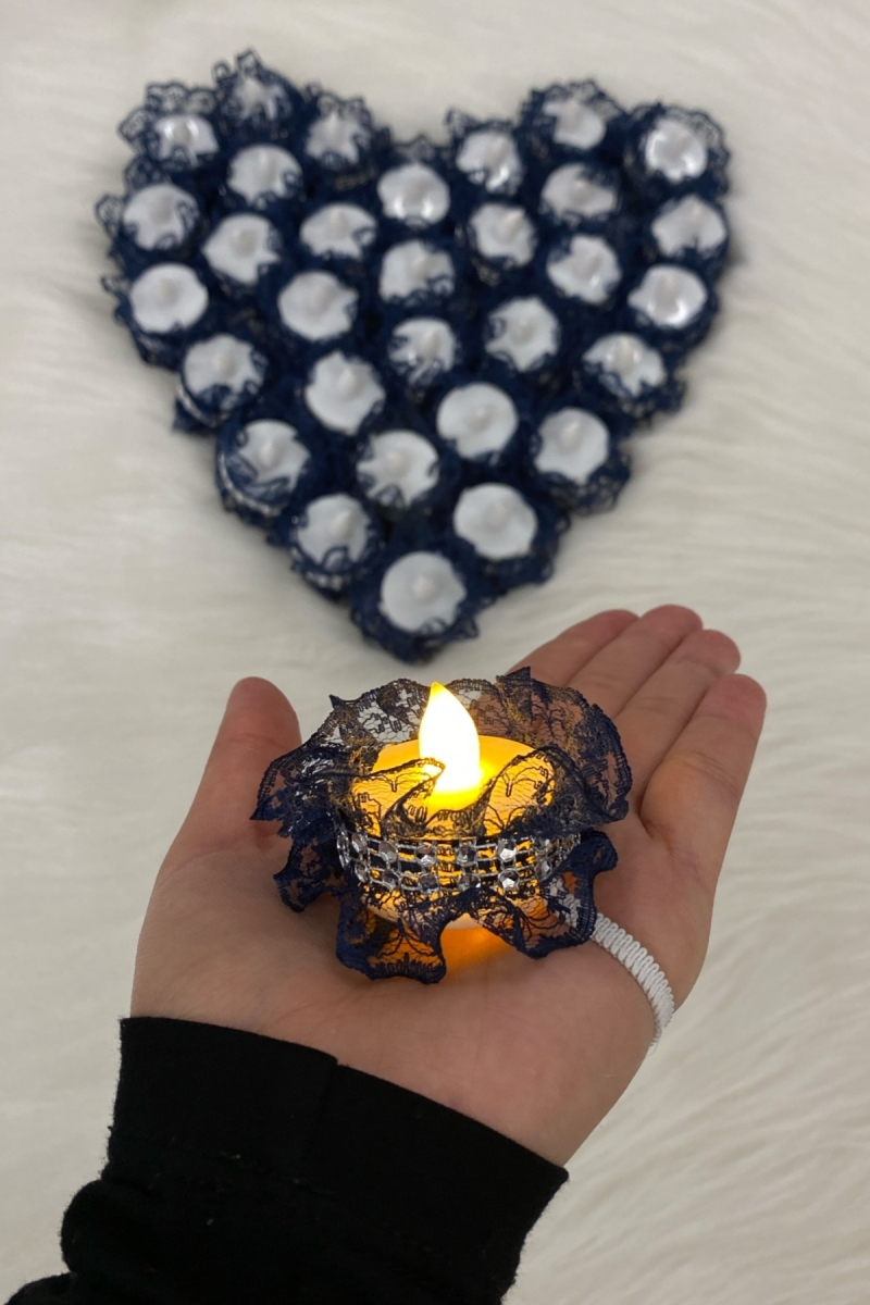 Lacivert Ledli Kına El Mumu, Düğün, Nedime, Bride, Sünnet, Led Işıklı, Tealight Mum Pilli 12 Adet