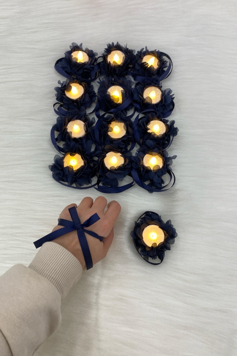 Lacivert Ledli Kına El Mumu, Düğün, Nedime, Bride, Sünnet, Led Işıklı, Tealight Mum Pilli 12 Adet