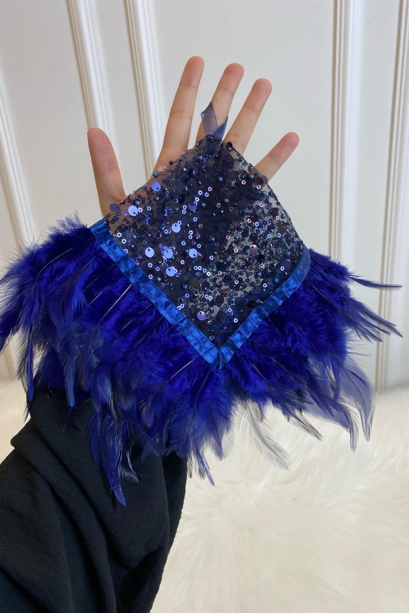 Lacivert Otantik Vip Gelin Mendili, Halay Mendili, Boncuk Inci Pul Ve Tüy Detaylı