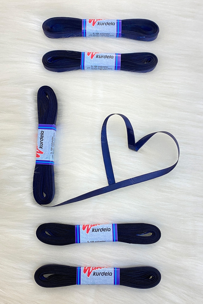 Lacivert Saten Kurdele 1 Cm 10 Metre, Bohça Çeyiz Özel Gün Hediye Süsleme Kurdelesi