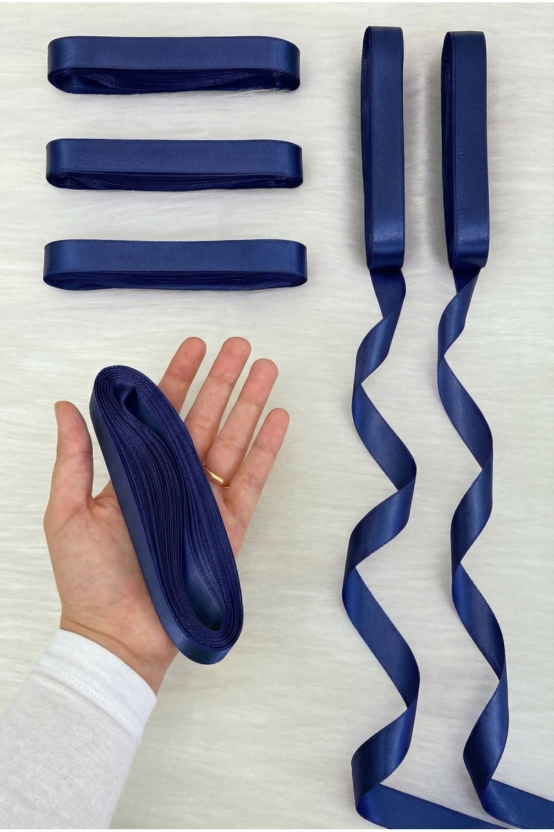 Lacivert Saten Kurdele 2 Cm 10 Mt, Bohça Çeyiz Nikah Kına Sünnet Söz Doğum Günü Parti Hediye Süsleme