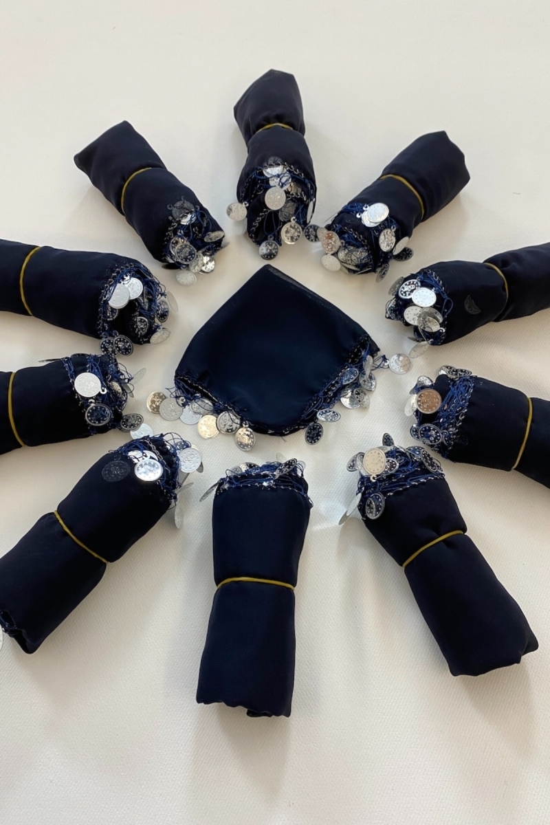 Lacivert Şifon Gelin Damat Halay Mendili, Hediye Mendil 1 Adet, Düğün Kına Sünnet Nişan Sünnet