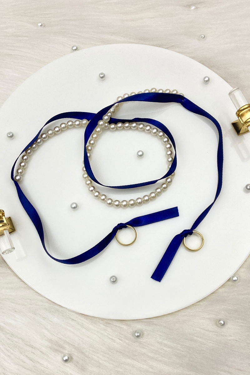 Lacivert Söz Nişan Yüzük Kurdelesi, Dökülen İncili, Gelin Damat