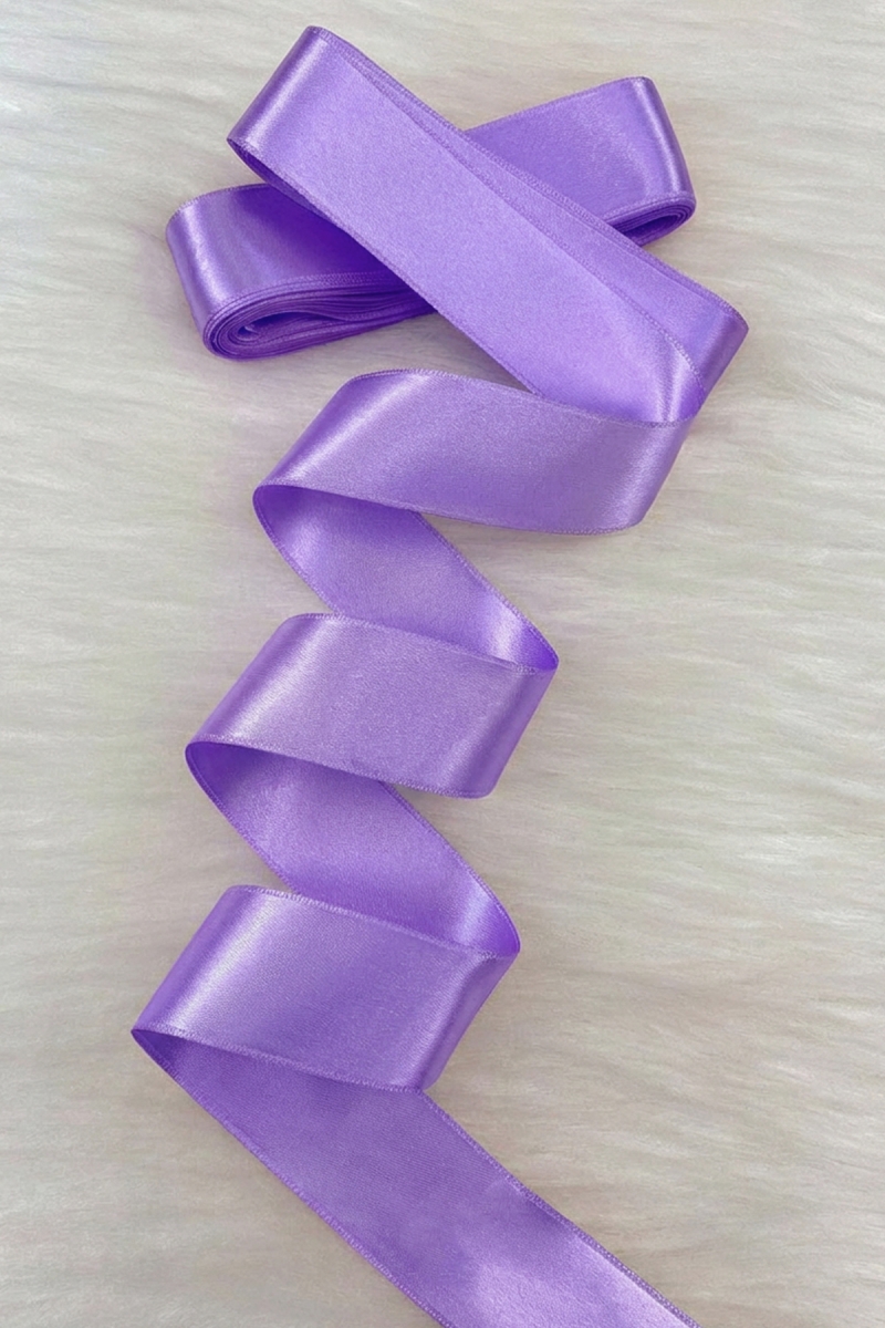 Lila Çift Taraflı Saten Kurdele, 4 Cm 10 Metre, Bohça Çeyiz Özel Gün Hediye Süsleme Kurdelesi