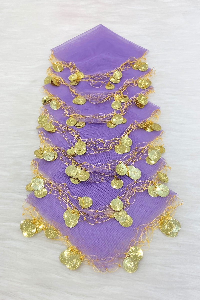 Lila Gold Pullu Tül Halay Mendili 1 Adet, Gelin Damat Düğün Kına Sünnet Söz Nişan Bride