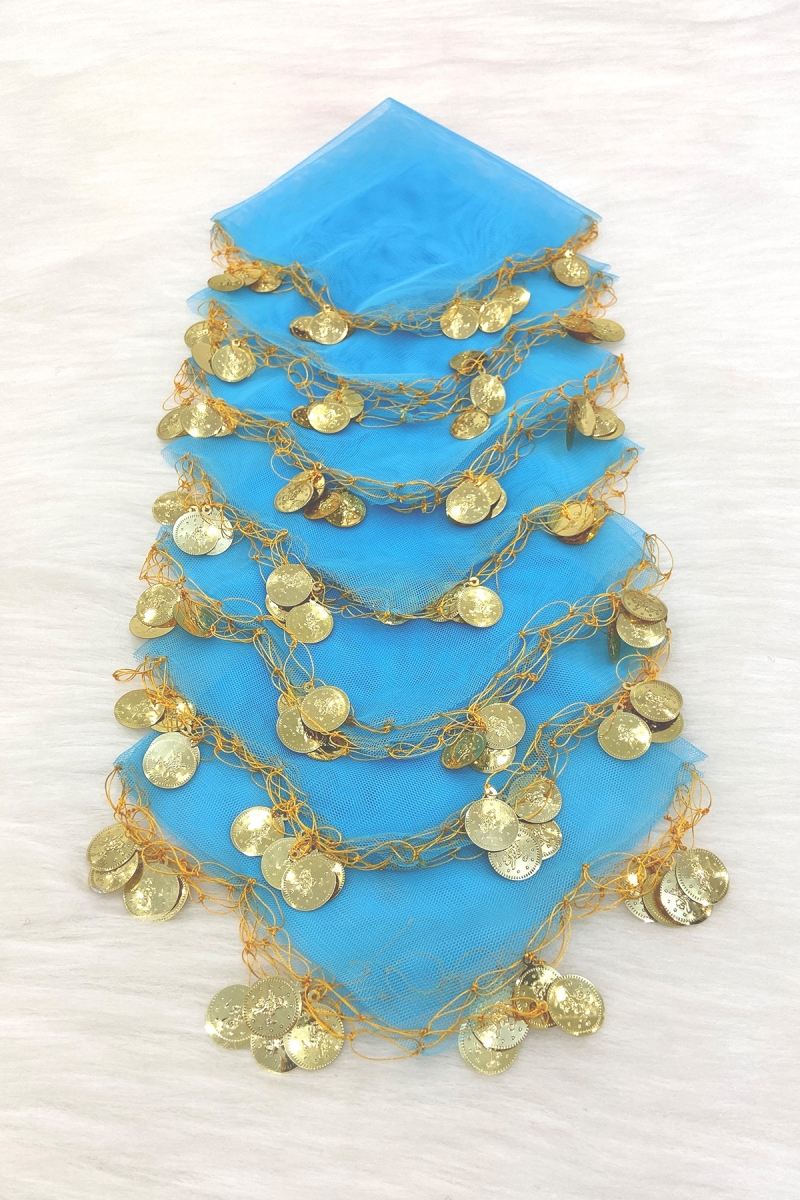 Mavi Gold Pullu Tül Halay Mendili 1 Adet, Gelin Damat Düğün Kına Sünnet Söz Nişan Bride