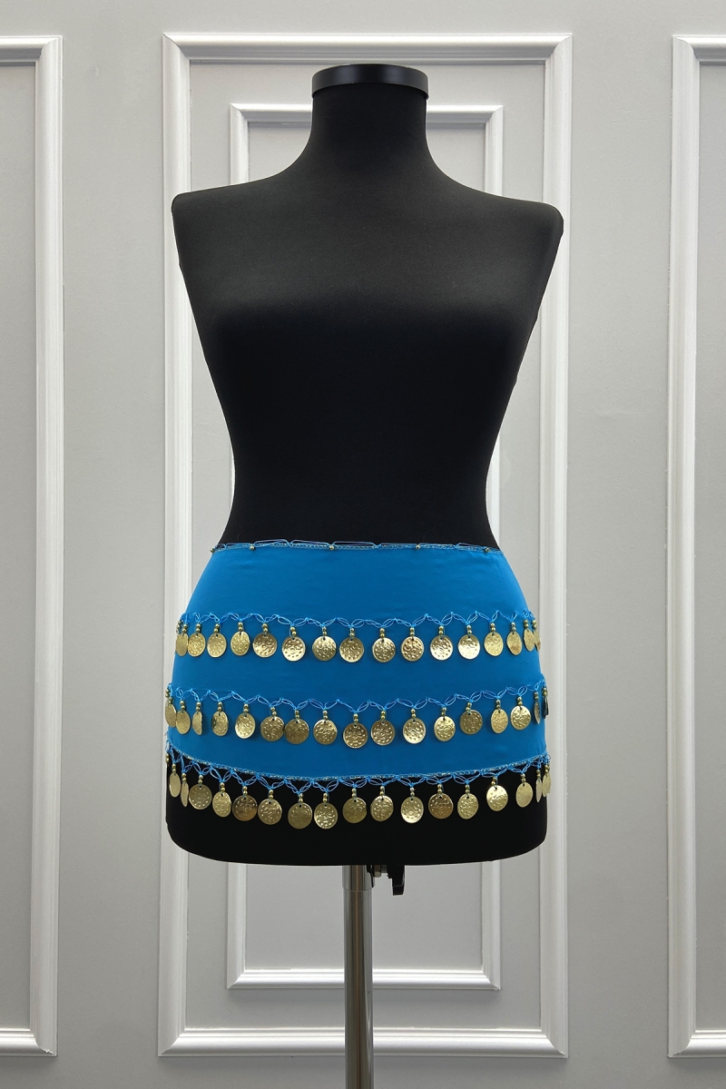 Mavi Gold Şakira Oryantal Dansöz Dans Kemeri Pullu Zilli Kına Oyun Eğlence Düğün Shakira Kemer