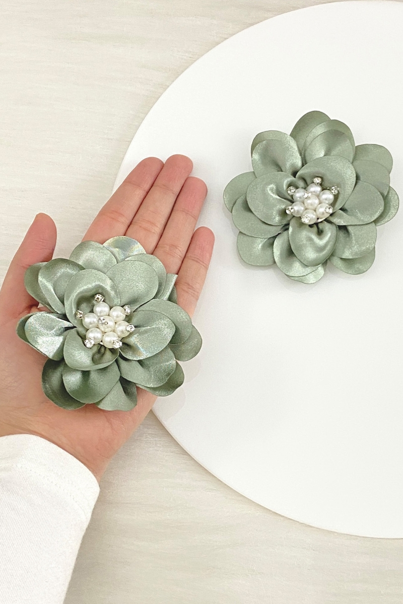 Mint Yeşili İncili Parlak Taşlı Gelin El Gülü, Nedime Bileklik, Düğün Kına Söz Bride, 2 Adet