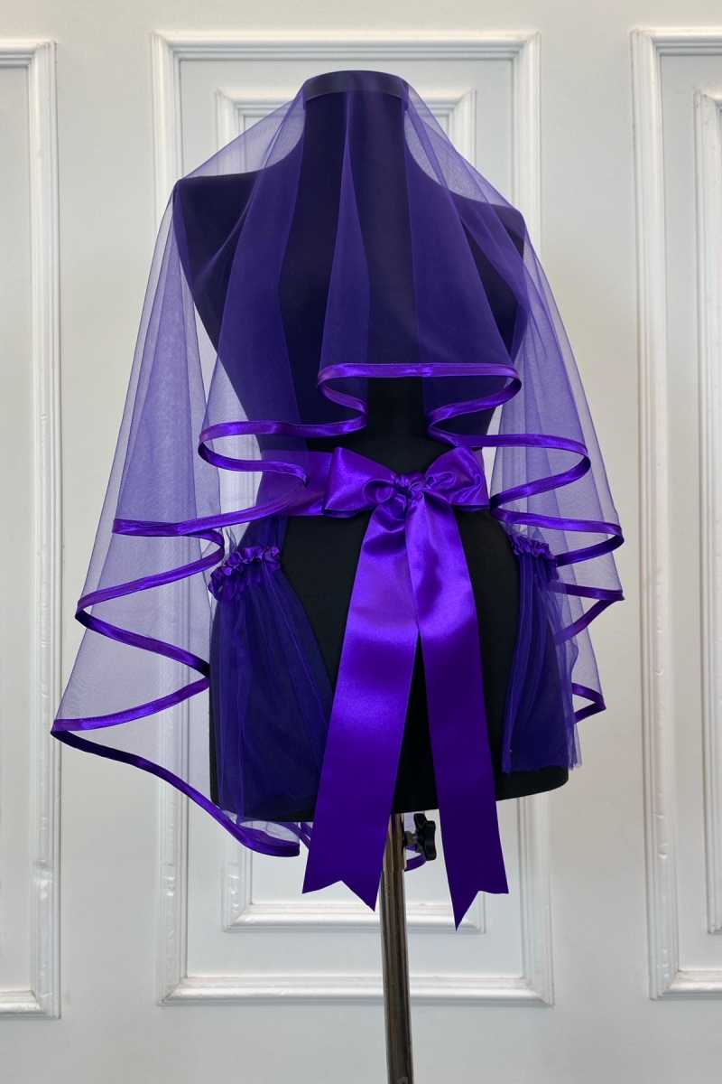 Mor Biyeli Gelin Duvak Kuşak Eldiven Tam Set Kına Gecesi Düğün Nikah