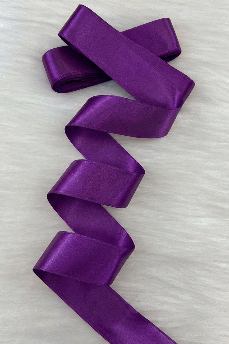 Mor Çift Taraflı Saten Kurdele, 4 Cm 10 Metre, Bohça Çeyiz Özel Gün Hediye Süsleme Kurdelesi
