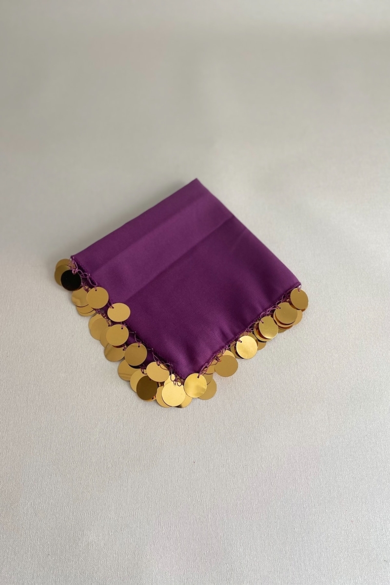 Mor Gold Lüks Şifon Düğün Nikah Kına Halay Mendili 1 Adet