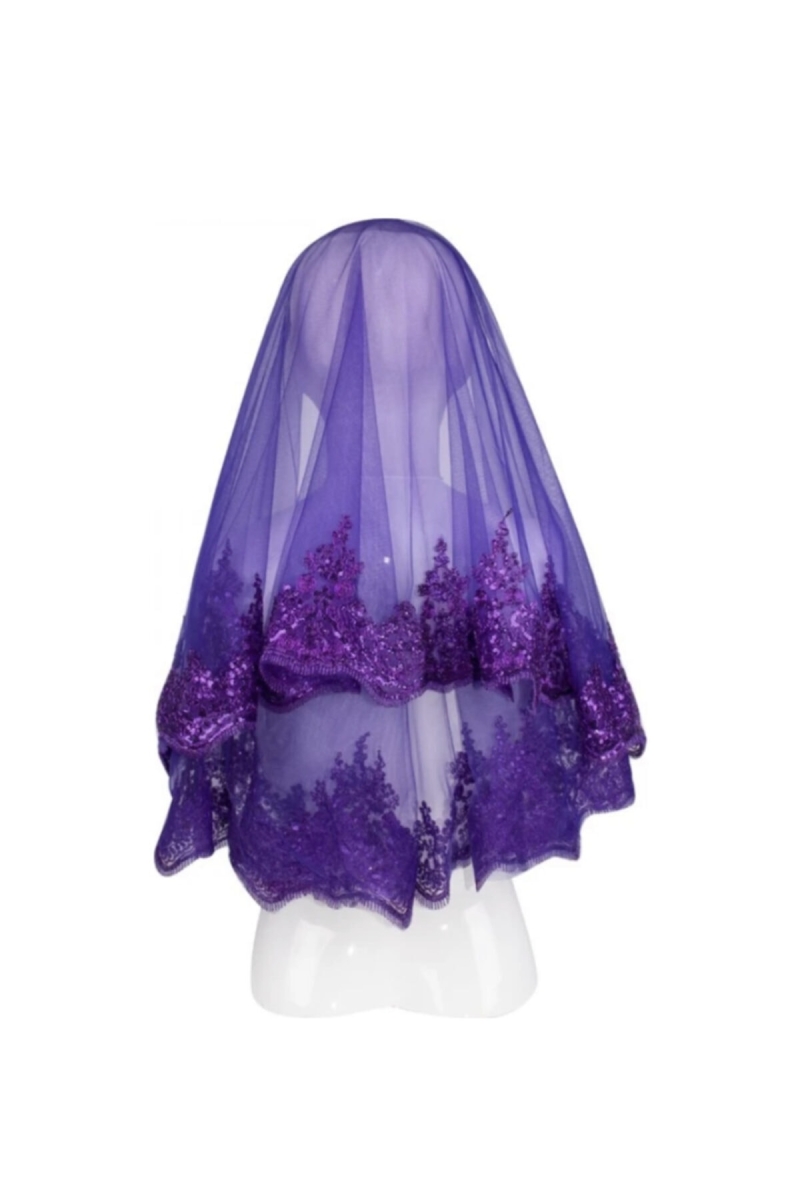 Mor Işıl Işıl Güpürlü Gelin Duvağı Seti Düğün Kına Gecesi Yüz Örtüsü Duvak Kuşak Eldiven