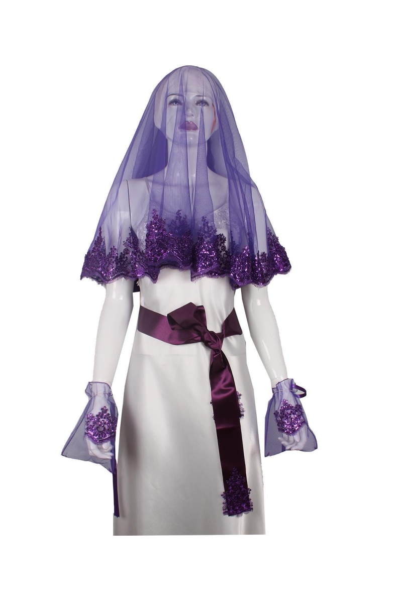 Mor Kına Örtüsü Tel Kırma Duvak 4'lü Set