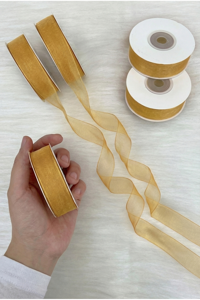 Organze Tül Kurdele Açık Kahve 2cm 22mt, Bohça, Nişan, Çeyiz, Hediye, Paketleme, Süsleme, Nikah