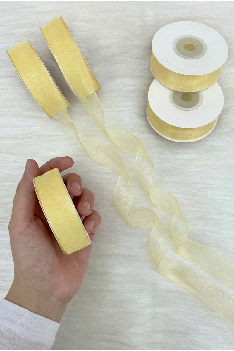 Organze Tül Kurdele Pastel Krem 2 cm 22 mt, Bohça, Nişan, Çeyiz, Hediye, Paketleme, Süsleme, Nikah