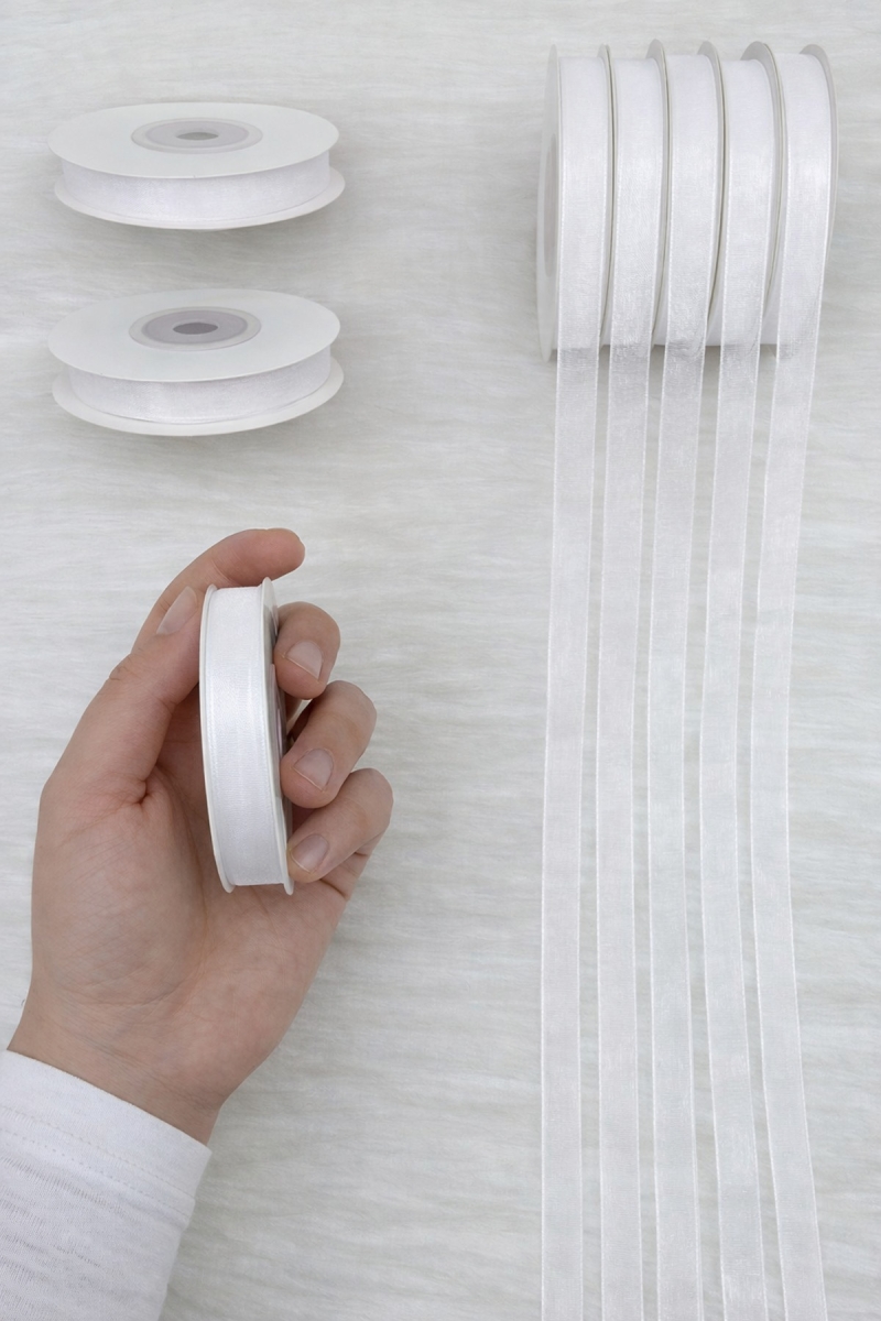 Organze Tül Kurdele Beyaz 1 cm 22 mt, Gelin, Bohça, Nişan, Çeyiz, Hediye, Paketleme, Süsleme, Nikah