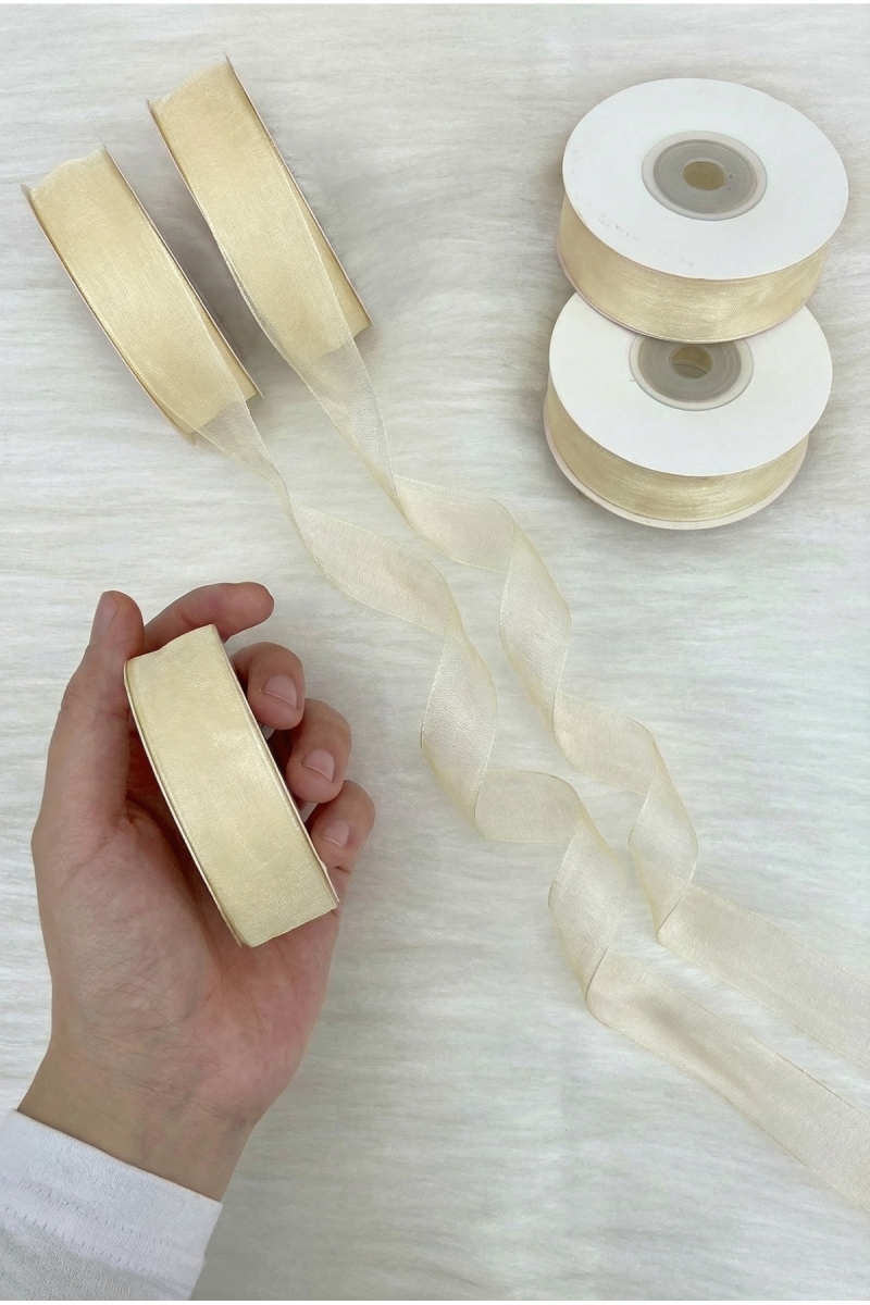 Organze Tül Kurdele Krem 2 cm 22 mt, Gelin, Bohça, Nişan, Çeyiz, Hediye, Paketleme, Süsleme, Nikah