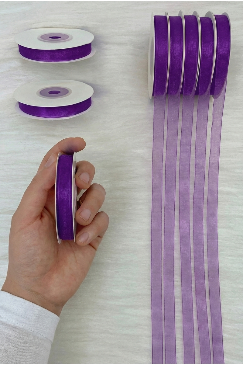 Organze Tül Kurdele Mor 1 cm 22 mt, Gelin, Bohça, Nişan, Çeyiz, Hediye, Paketleme, Süsleme, Nikah