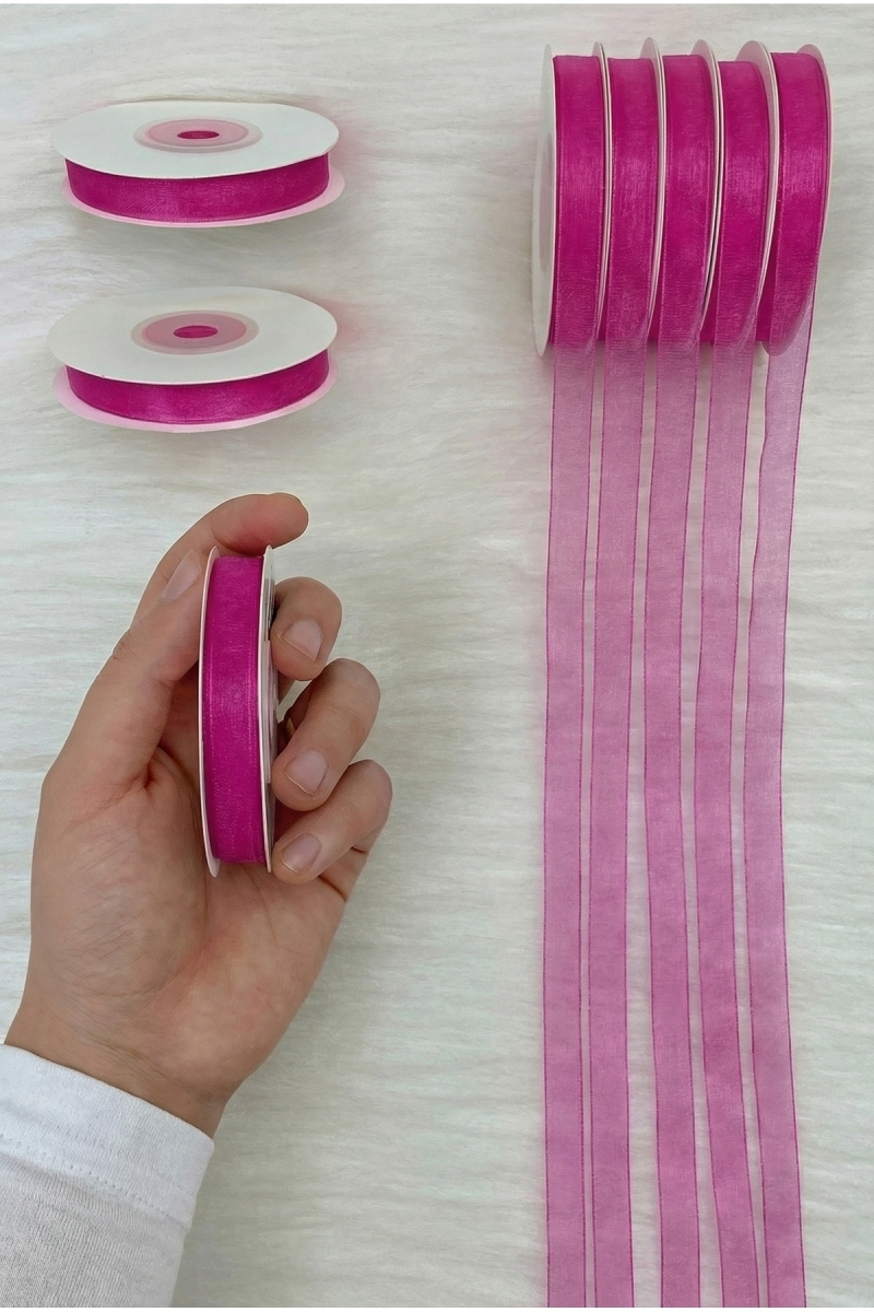 Organze Tül Kurdele Mürdüm 1 cm 22 mt, Gelin, Bohça, Nişan, Çeyiz, Hediye, Paketleme, Süsleme, Nikah