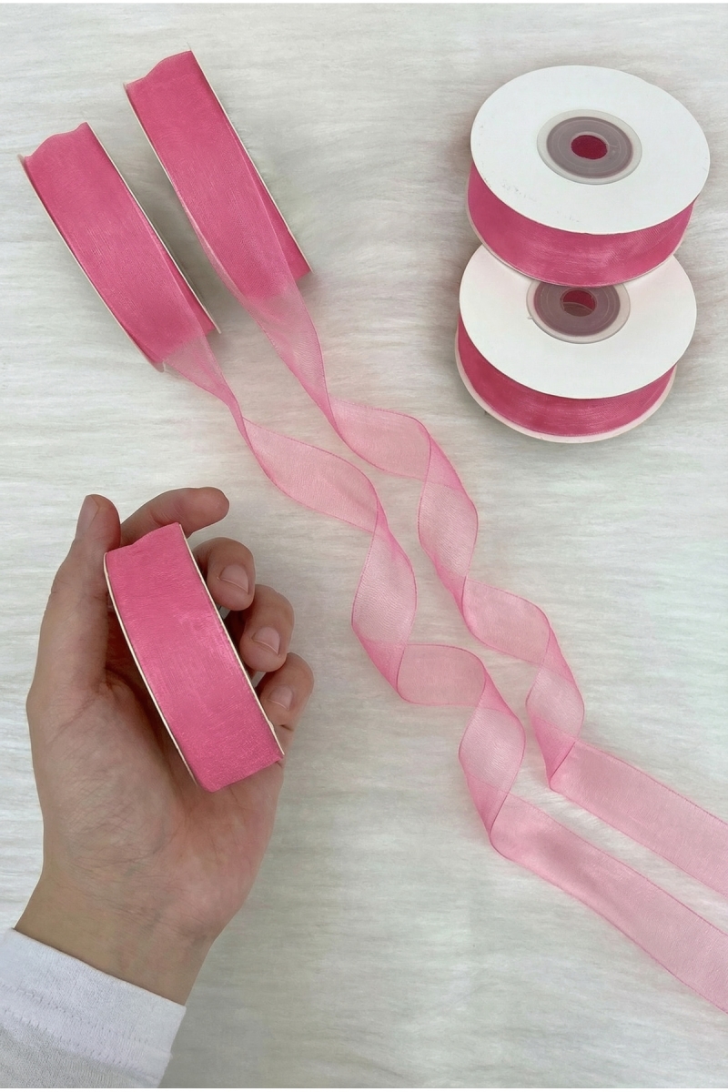 Organze Tül Kurdele Pembe 2 cm 22 mt, Bohça, Nişan, Çeyiz, Hediye, Paketleme, Süsleme, Nikah